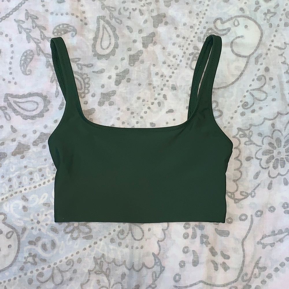 Reformation Harbor Longline Bikini Top Forest Green Sz XS